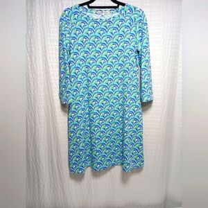 Barbara Gerwit Crew Neck 3/4 Sleeve Abstract Shift Dress. Size S